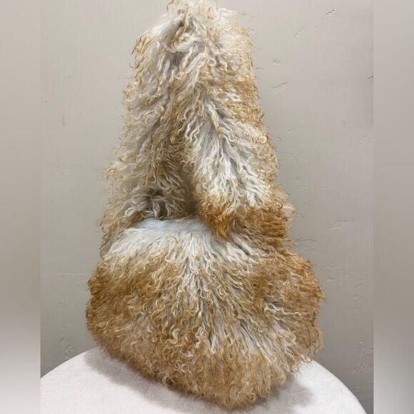 2 Tone Real Mongolian Lamb Fur Handmade Shoulder Bag, Real Shearling Crossbody - Picture 5 of 16
